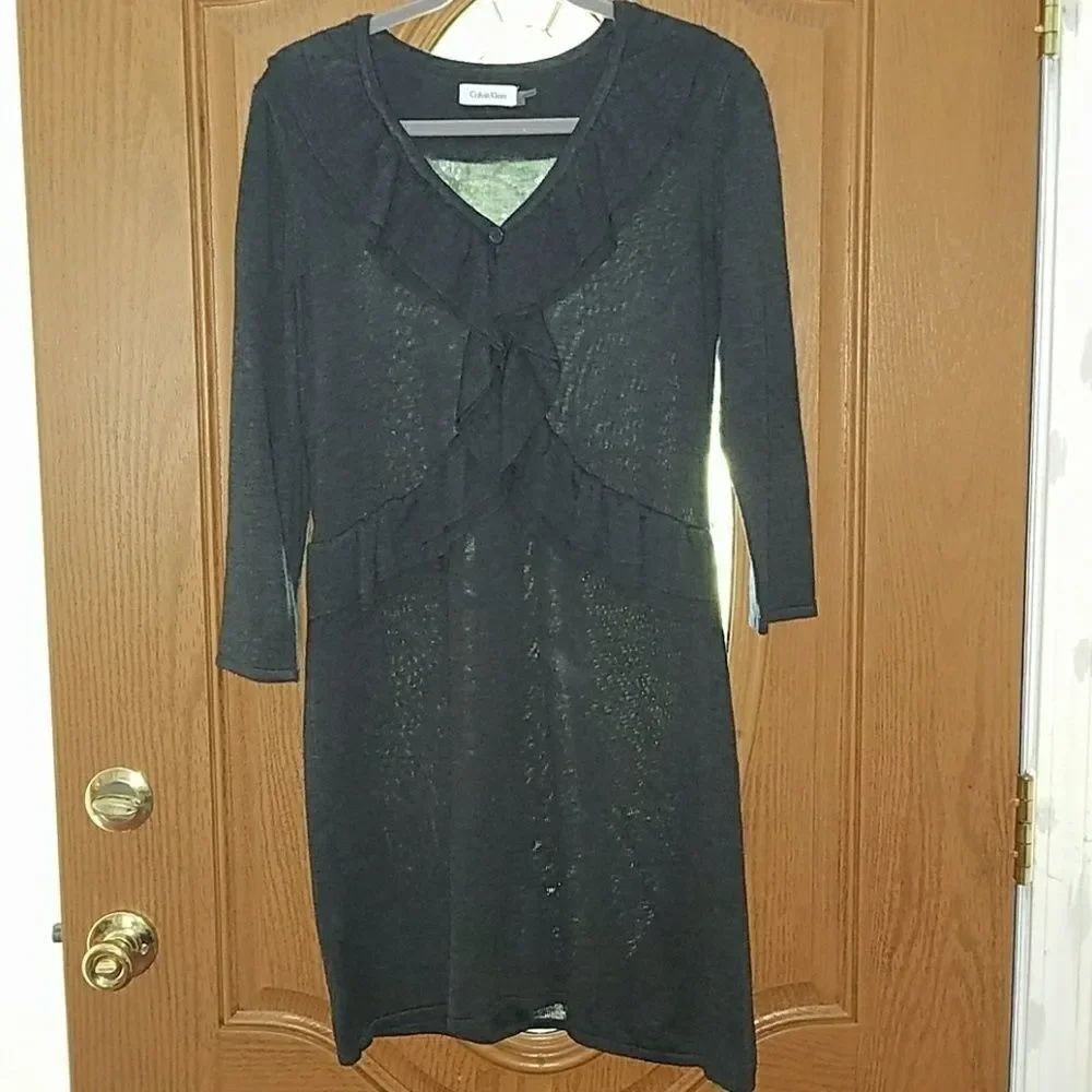 Calvin Klein charcoal gray sweater dress Sz L NWOT